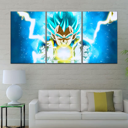 Dragon Ball Super Saiyan Blue Vegeta Canvas Wall Art - 5 Piece Split Panel DBZ Anime Poster - Framed Ready to Hang Living Room Man Cave Decor - DR5124
