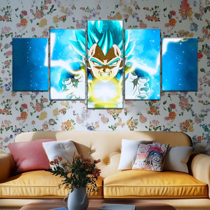 Dragon Ball Super Saiyan Blue Vegeta Canvas Wall Art - 5 Piece Split Panel DBZ Anime Poster - Framed Ready to Hang Living Room Man Cave Decor - DR5124
