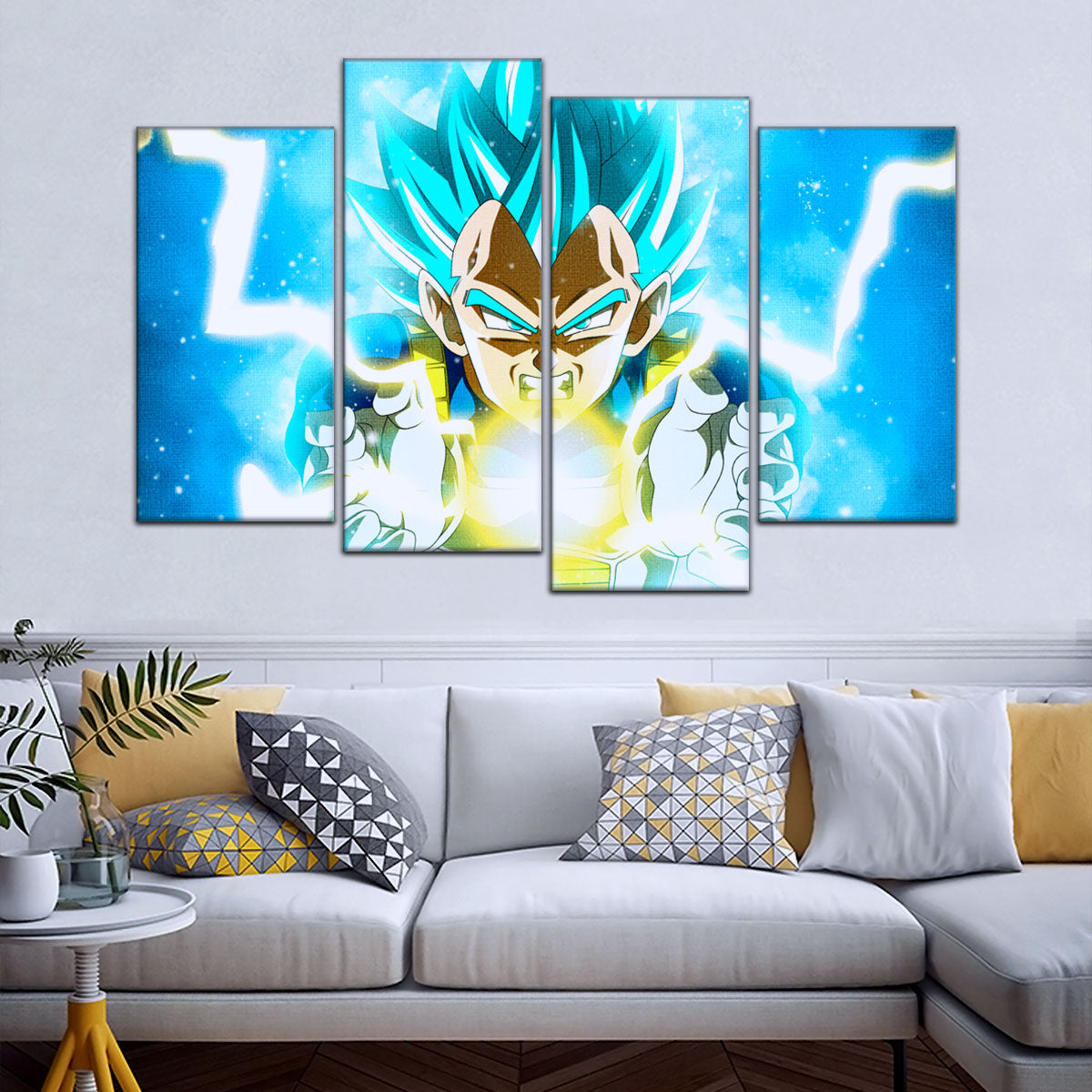 Dragon Ball Super Saiyan Blue Vegeta Canvas Wall Art - 5 Piece Split Panel DBZ Anime Poster - Framed Ready to Hang Living Room Man Cave Decor - DR5124
