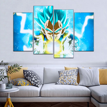 Dragon Ball Super Saiyan Blue Vegeta Canvas Wall Art - 5 Piece Split Panel DBZ Anime Poster - Framed Ready to Hang Living Room Man Cave Decor - DR5124