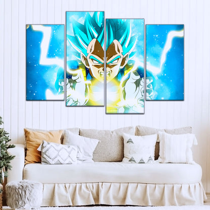 Dragon Ball Super Saiyan Blue Vegeta Canvas Wall Art - 5 Piece Split Panel DBZ Anime Poster - Framed Ready to Hang Living Room Man Cave Decor - DR5124
