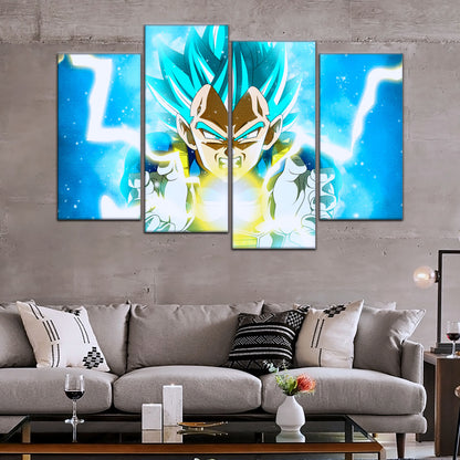Dragon Ball Super Saiyan Blue Vegeta Canvas Wall Art - 5 Piece Split Panel DBZ Anime Poster - Framed Ready to Hang Living Room Man Cave Decor - DR5124