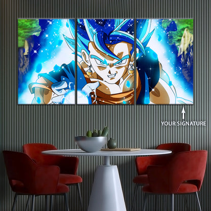 Dragon Ball Super Saiyan Blue Vegito Canvas Wall Art - 5 Piece Split Panel DBZ Anime Poster - Framed Ready to Hang Living Room Man Cave Decor - DR5131