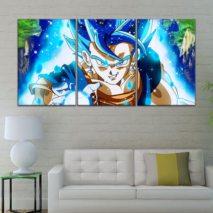 Dragon Ball Super Saiyan Blue Vegito Canvas Wall Art - 5 Piece Split Panel DBZ Anime Poster - Framed Ready to Hang Living Room Man Cave Decor - DR5131