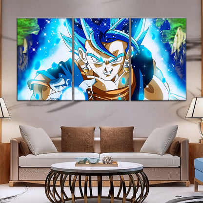 Dragon Ball Super Saiyan Blue Vegito Canvas Wall Art - 5 Piece Split Panel DBZ Anime Poster - Framed Ready to Hang Living Room Man Cave Decor - DR5131