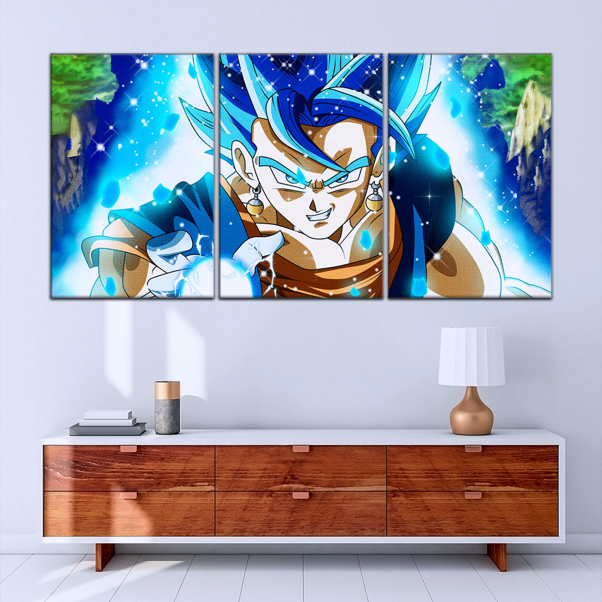 Dragon Ball Super Saiyan Blue Vegito Canvas Wall Art - 5 Piece Split Panel DBZ Anime Poster - Framed Ready to Hang Living Room Man Cave Decor - DR5131