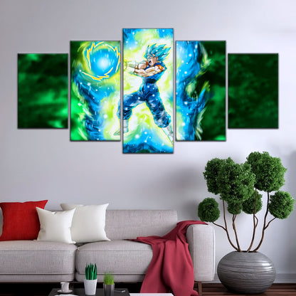 Dragon Ball Super Saiyan Blue Vegito Canvas Wall Art - 5 Piece Split Panel DBZ Anime Poster - Framed Ready to Hang Living Room Man Cave Decor - DR5132