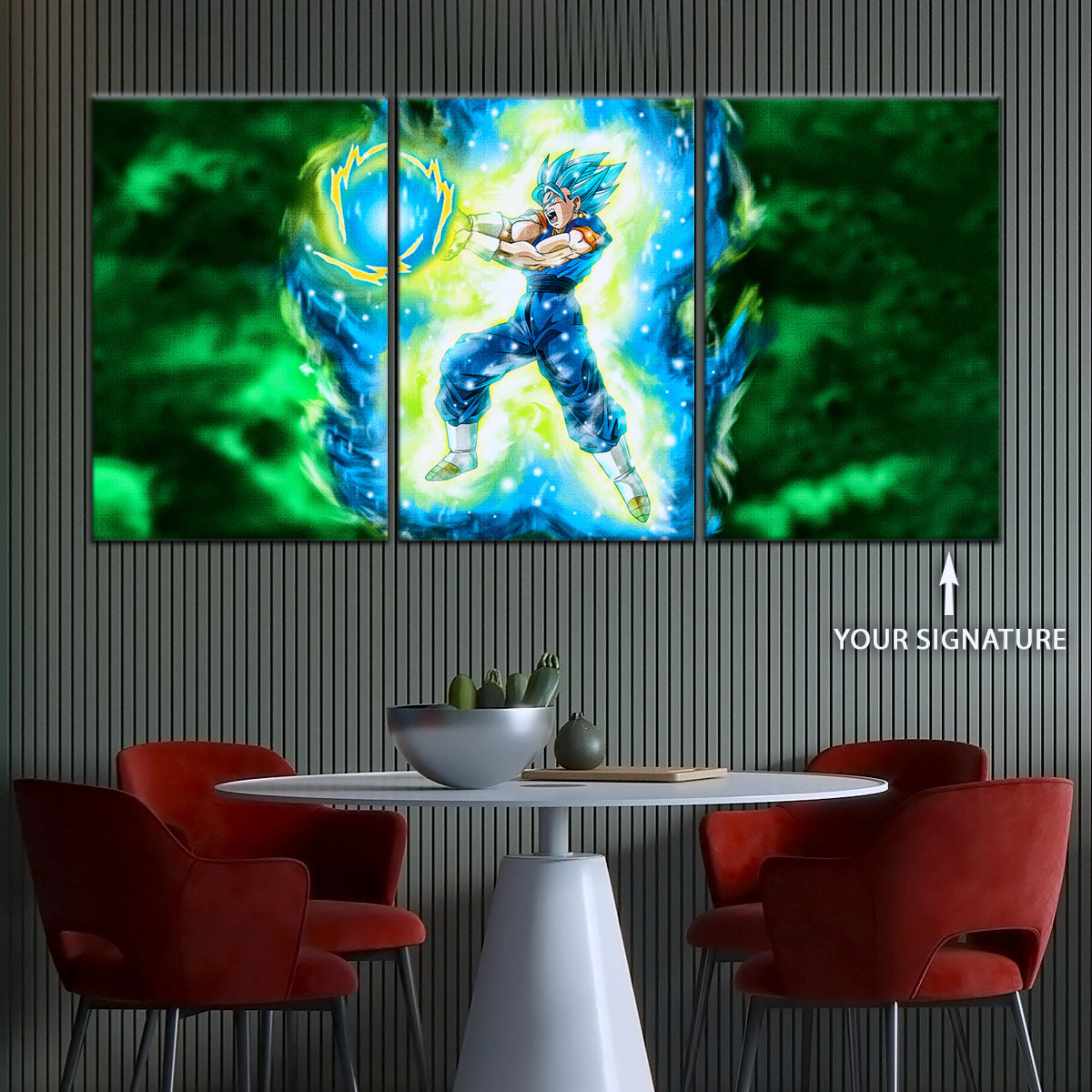 Dragon Ball Super Saiyan Blue Vegito Canvas Wall Art - 5 Piece Split Panel DBZ Anime Poster - Framed Ready to Hang Living Room Man Cave Decor - DR5132