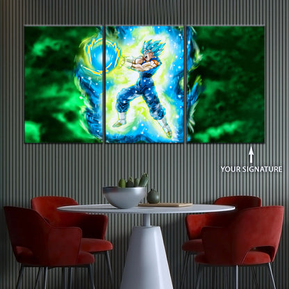 Dragon Ball Super Saiyan Blue Vegito Canvas Wall Art - 5 Piece Split Panel DBZ Anime Poster - Framed Ready to Hang Living Room Man Cave Decor - DR5132