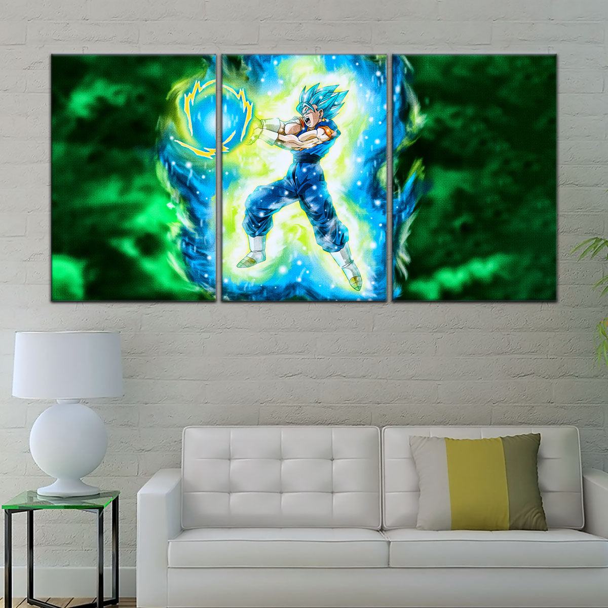 Dragon Ball Super Saiyan Blue Vegito Canvas Wall Art - 5 Piece Split Panel DBZ Anime Poster - Framed Ready to Hang Living Room Man Cave Decor - DR5132