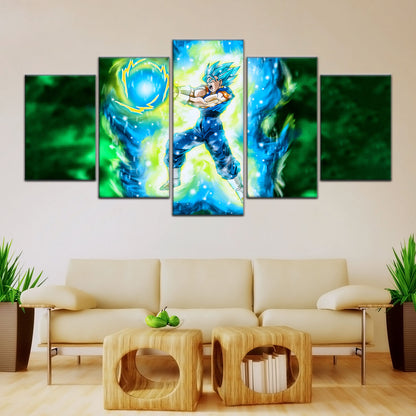 Dragon Ball Super Saiyan Blue Vegito Canvas Wall Art - 5 Piece Split Panel DBZ Anime Poster - Framed Ready to Hang Living Room Man Cave Decor - DR5132