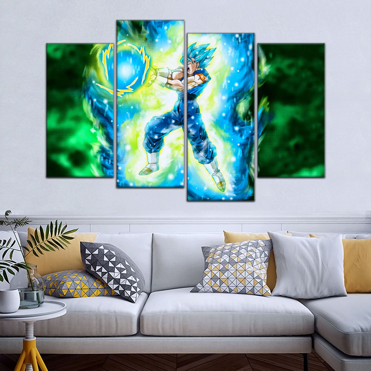 Dragon Ball Super Saiyan Blue Vegito Canvas Wall Art - 5 Piece Split Panel DBZ Anime Poster - Framed Ready to Hang Living Room Man Cave Decor - DR5132