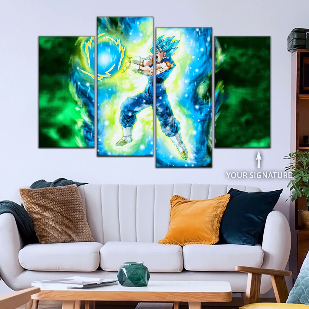 Dragon Ball Super Saiyan Blue Vegito Canvas Wall Art - 5 Piece Split Panel DBZ Anime Poster - Framed Ready to Hang Living Room Man Cave Decor - DR5132