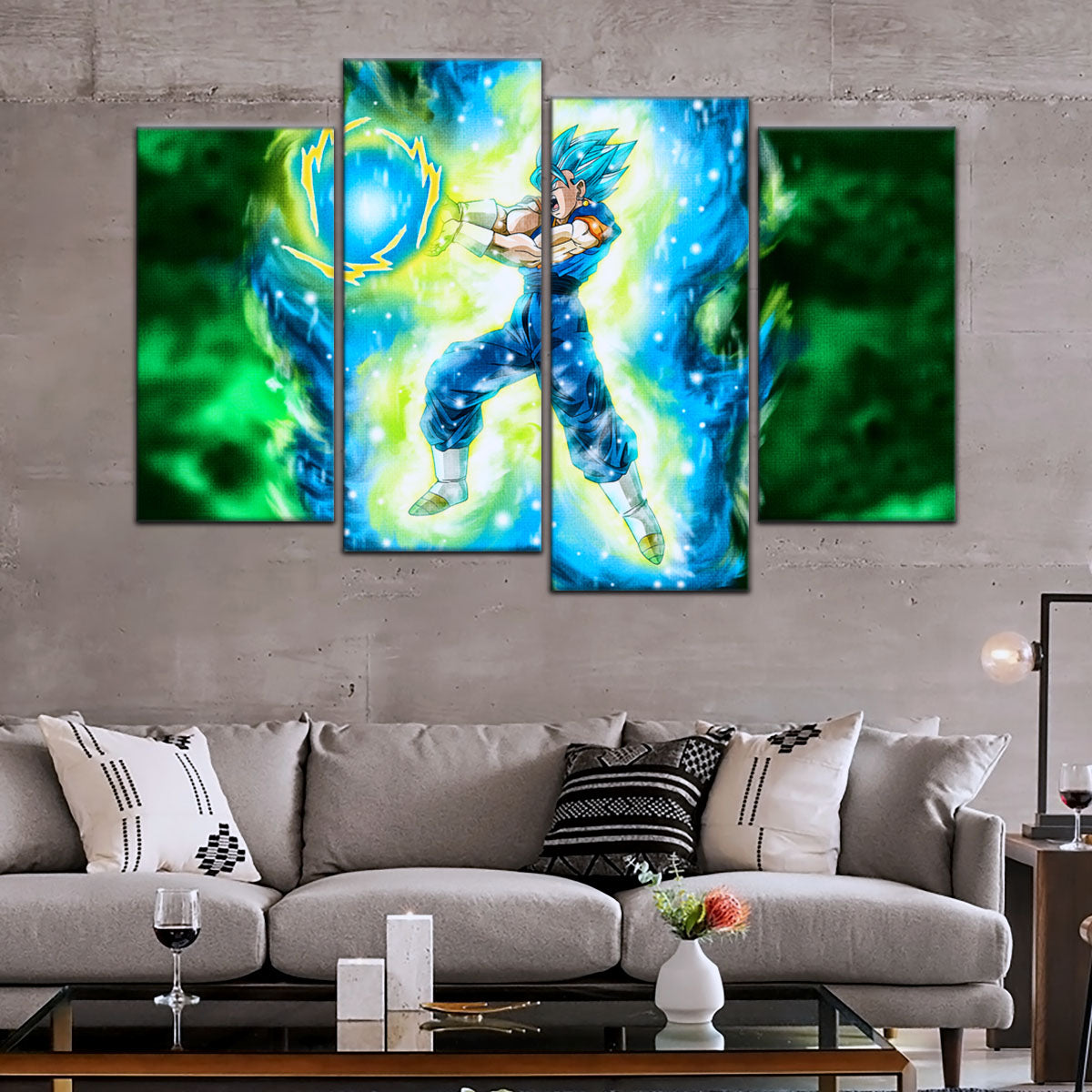 Dragon Ball Super Saiyan Blue Vegito Canvas Wall Art - 5 Piece Split Panel DBZ Anime Poster - Framed Ready to Hang Living Room Man Cave Decor - DR5132