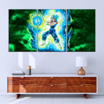 Dragon Ball Super Saiyan Blue Vegito Canvas Wall Art - 5 Piece Split Panel DBZ Anime Poster - Framed Ready to Hang Living Room Man Cave Decor - DR5132