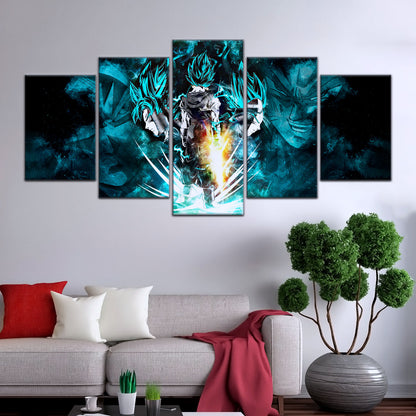 Dragon Ball Super Saiyan Blue Vegito Goku Vegeta Canvas Wall Art - 5 Piece Split Panel Framed - Ready to Hang Living Room Man Cave Decor - DR5061