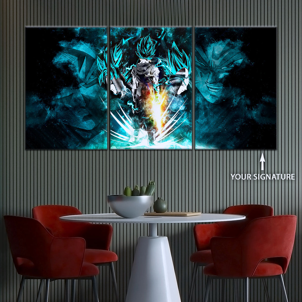 Dragon Ball Super Saiyan Blue Vegito Goku Vegeta Canvas Wall Art - 5 Piece Split Panel Framed - Ready to Hang Living Room Man Cave Decor - DR5061