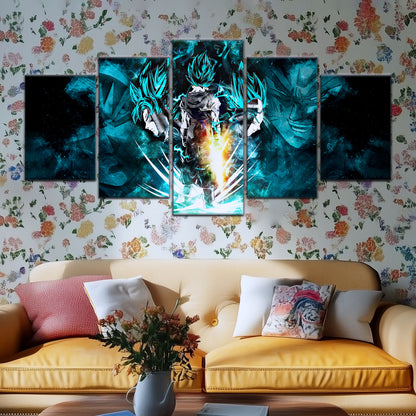 Dragon Ball Super Saiyan Blue Vegito Goku Vegeta Canvas Wall Art - 5 Piece Split Panel Framed - Ready to Hang Living Room Man Cave Decor - DR5061