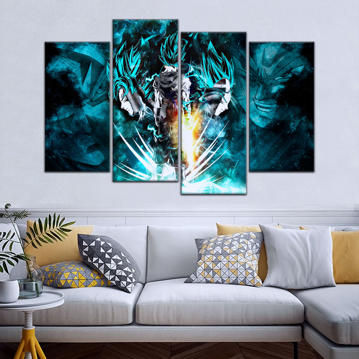 Dragon Ball Super Saiyan Blue Vegito Goku Vegeta Canvas Wall Art - 5 Piece Split Panel Framed - Ready to Hang Living Room Man Cave Decor - DR5061