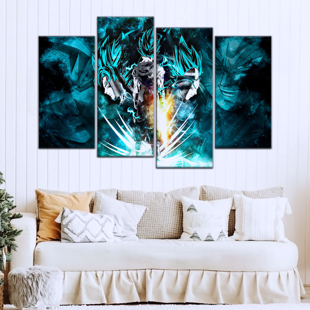 Dragon Ball Super Saiyan Blue Vegito Goku Vegeta Canvas Wall Art - 5 Piece Split Panel Framed - Ready to Hang Living Room Man Cave Decor - DR5061