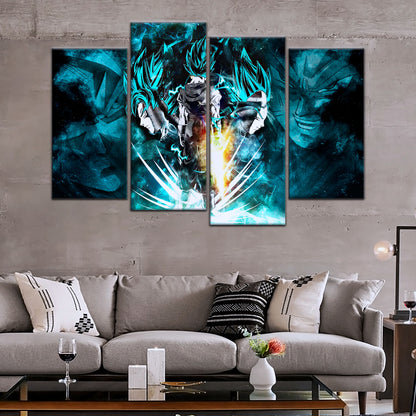 Dragon Ball Super Saiyan Blue Vegito Goku Vegeta Canvas Wall Art - 5 Piece Split Panel Framed - Ready to Hang Living Room Man Cave Decor - DR5061