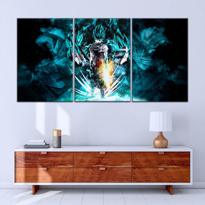 Dragon Ball Super Saiyan Blue Vegito Goku Vegeta Canvas Wall Art - 5 Piece Split Panel Framed - Ready to Hang Living Room Man Cave Decor - DR5061