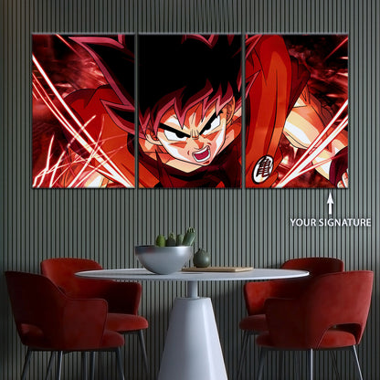 Dragon Ball Super Saiyan God Goku Canvas Wall Art - 5 Piece Split Panel DBZ Anime Poster - Framed Ready to Hang Living Room Man Cave Decor - DR5056