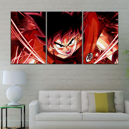 Dragon Ball Super Saiyan God Goku Canvas Wall Art - 5 Piece Split Panel DBZ Anime Poster - Framed Ready to Hang Living Room Man Cave Decor - DR5056