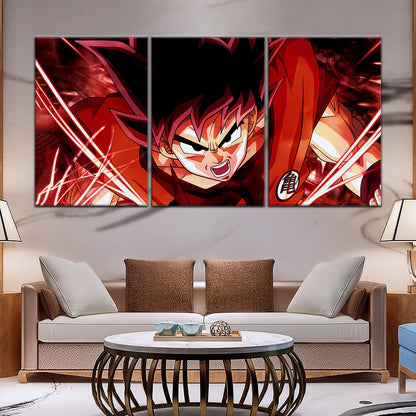 Dragon Ball Super Saiyan God Goku Canvas Wall Art - 5 Piece Split Panel DBZ Anime Poster - Framed Ready to Hang Living Room Man Cave Decor - DR5056