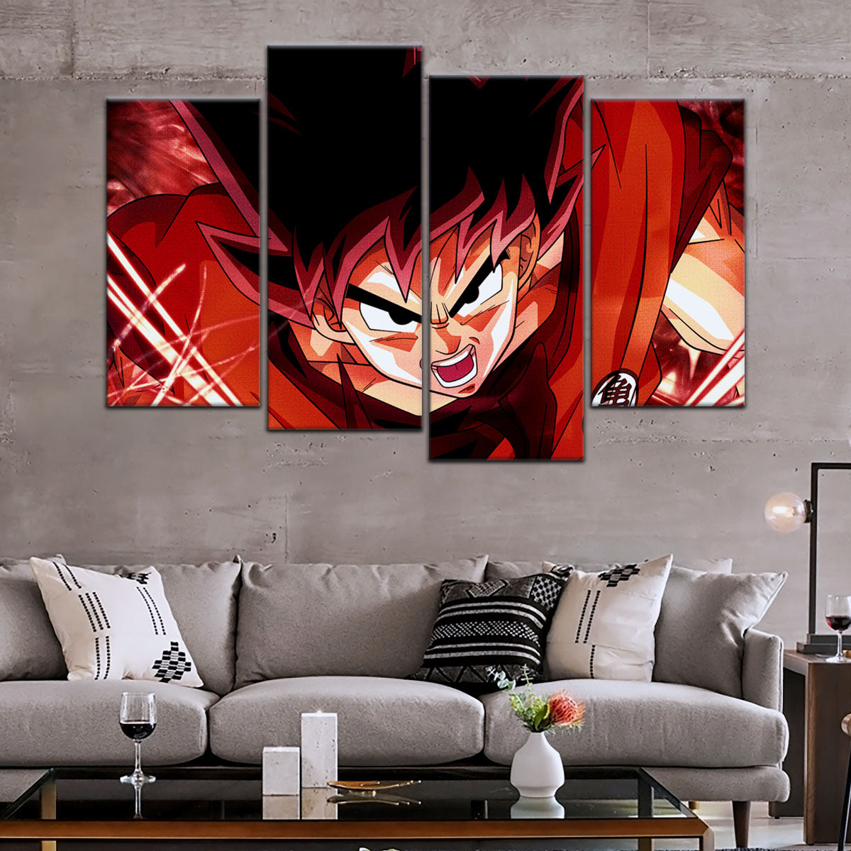 Dragon Ball Super Saiyan God Goku Canvas Wall Art - 5 Piece Split Panel DBZ Anime Poster - Framed Ready to Hang Living Room Man Cave Decor - DR5056