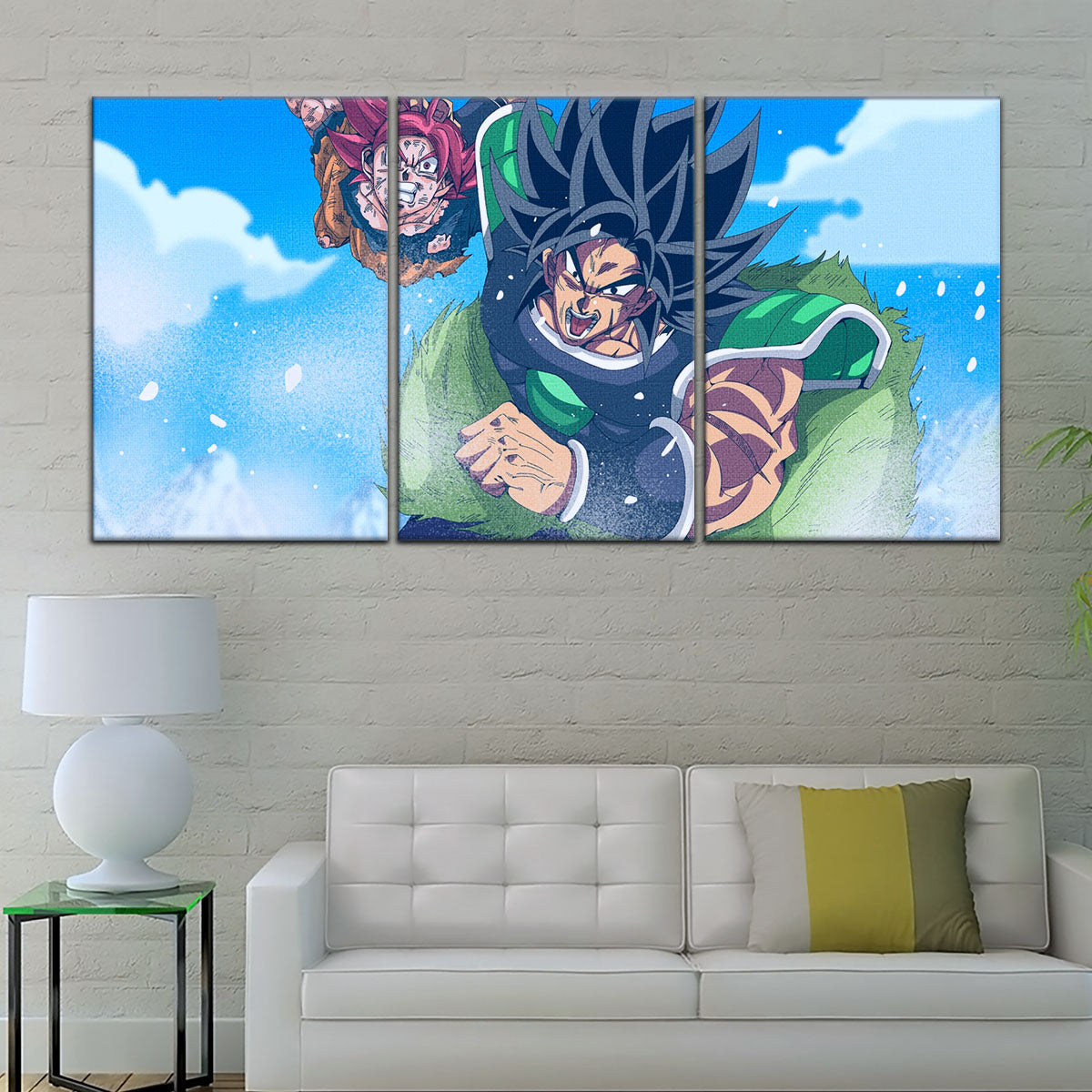 Dragon Ball Super Saiyan God Goku vs Broly Canvas Wall Art - 5 Piece Split Panel DBZ Anime Poster - Ready to Hang Living Room Man Cave Decor - DR5058