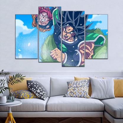 Dragon Ball Super Saiyan God Goku vs Broly Canvas Wall Art - 5 Piece Split Panel DBZ Anime Poster - Ready to Hang Living Room Man Cave Decor - DR5058