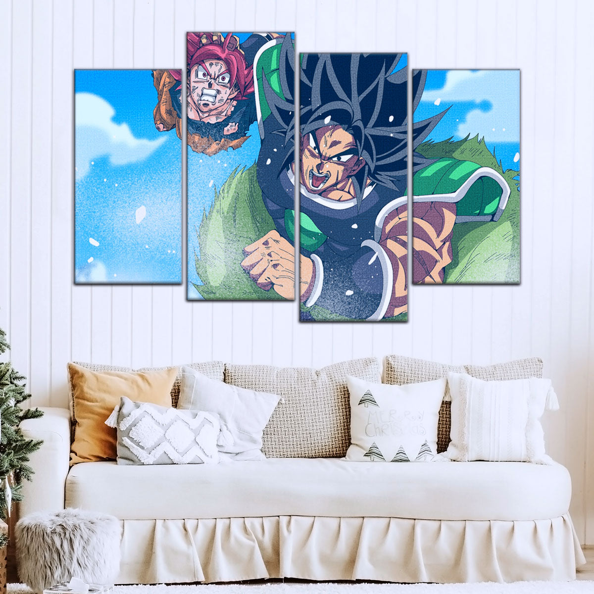Dragon Ball Super Saiyan God Goku vs Broly Canvas Wall Art - 5 Piece Split Panel DBZ Anime Poster - Ready to Hang Living Room Man Cave Decor - DR5058