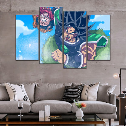 Dragon Ball Super Saiyan God Goku vs Broly Canvas Wall Art - 5 Piece Split Panel DBZ Anime Poster - Ready to Hang Living Room Man Cave Decor - DR5058
