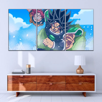 Dragon Ball Super Saiyan God Goku vs Broly Canvas Wall Art - 5 Piece Split Panel DBZ Anime Poster - Ready to Hang Living Room Man Cave Decor - DR5058