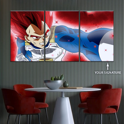 Dragon Ball Super Saiyan God Vegeta Canvas Wall Art - 5 Piece Split Panel DBZ Anime Poster - Framed Ready to Hang Living Room Man Cave Decor - DR5125