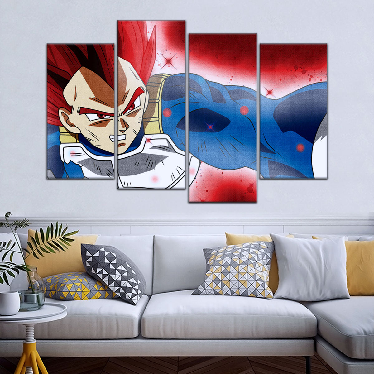 Dragon Ball Super Saiyan God Vegeta Canvas Wall Art - 5 Piece Split Panel DBZ Anime Poster - Framed Ready to Hang Living Room Man Cave Decor - DR5125