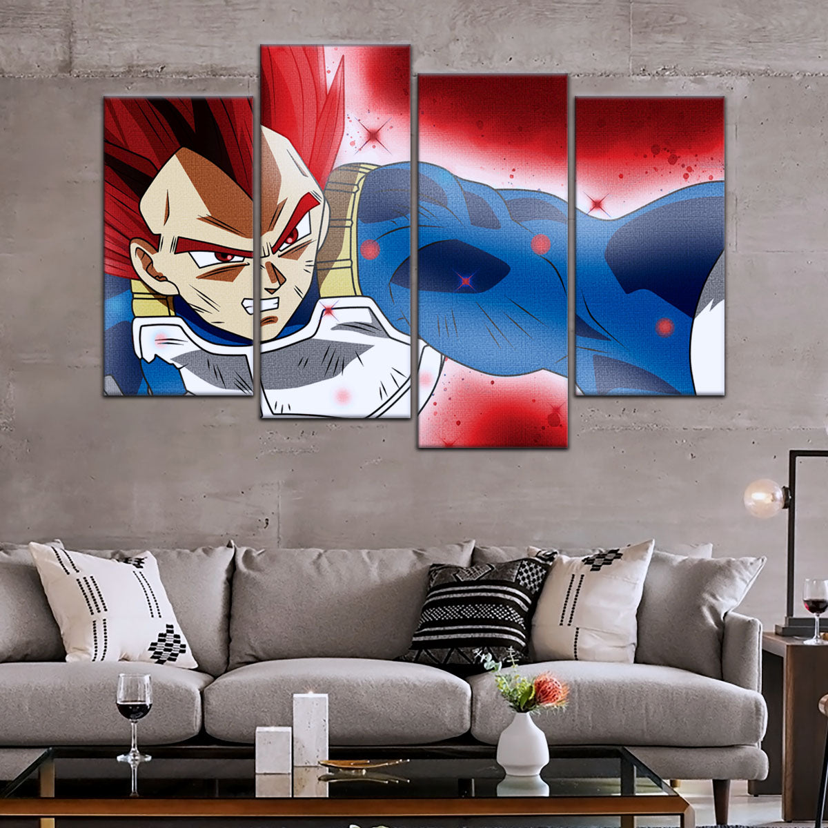 Dragon Ball Super Saiyan God Vegeta Canvas Wall Art - 5 Piece Split Panel DBZ Anime Poster - Framed Ready to Hang Living Room Man Cave Decor - DR5125