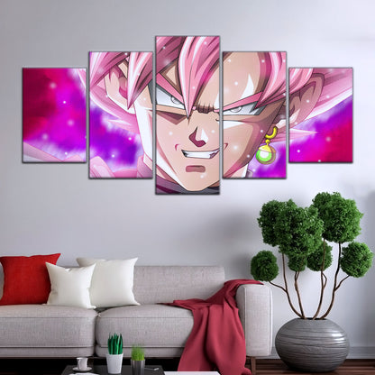 Dragon Ball Super Saiyan Rose Black Goku Canvas Wall Art - 5 Piece Split Panel DBZ Anime Poster - Ready to Hang Living Room Man Cave Decor - DR5005