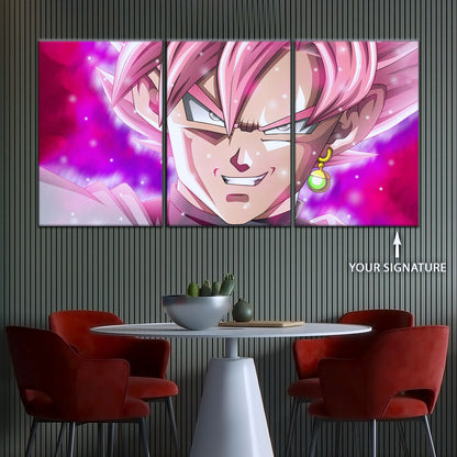 Dragon Ball Super Saiyan Rose Black Goku Canvas Wall Art - 5 Piece Split Panel DBZ Anime Poster - Ready to Hang Living Room Man Cave Decor - DR5005