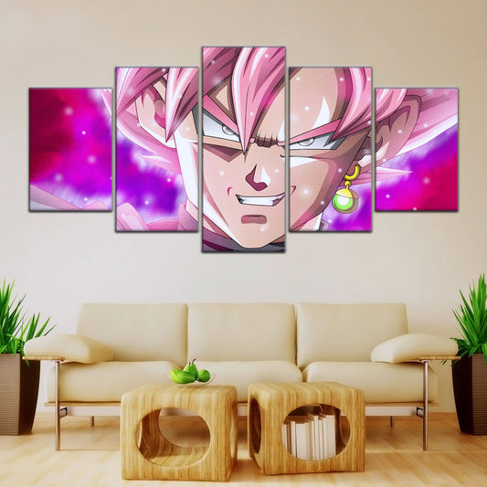 Dragon Ball Super Saiyan Rose Black Goku Canvas Wall Art - 5 Piece Split Panel DBZ Anime Poster - Ready to Hang Living Room Man Cave Decor - DR5005