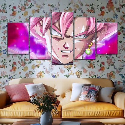 Dragon Ball Super Saiyan Rose Black Goku Canvas Wall Art - 5 Piece Split Panel DBZ Anime Poster - Ready to Hang Living Room Man Cave Decor - DR5005