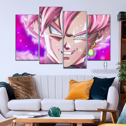 Dragon Ball Super Saiyan Rose Black Goku Canvas Wall Art - 5 Piece Split Panel DBZ Anime Poster - Ready to Hang Living Room Man Cave Decor - DR5005