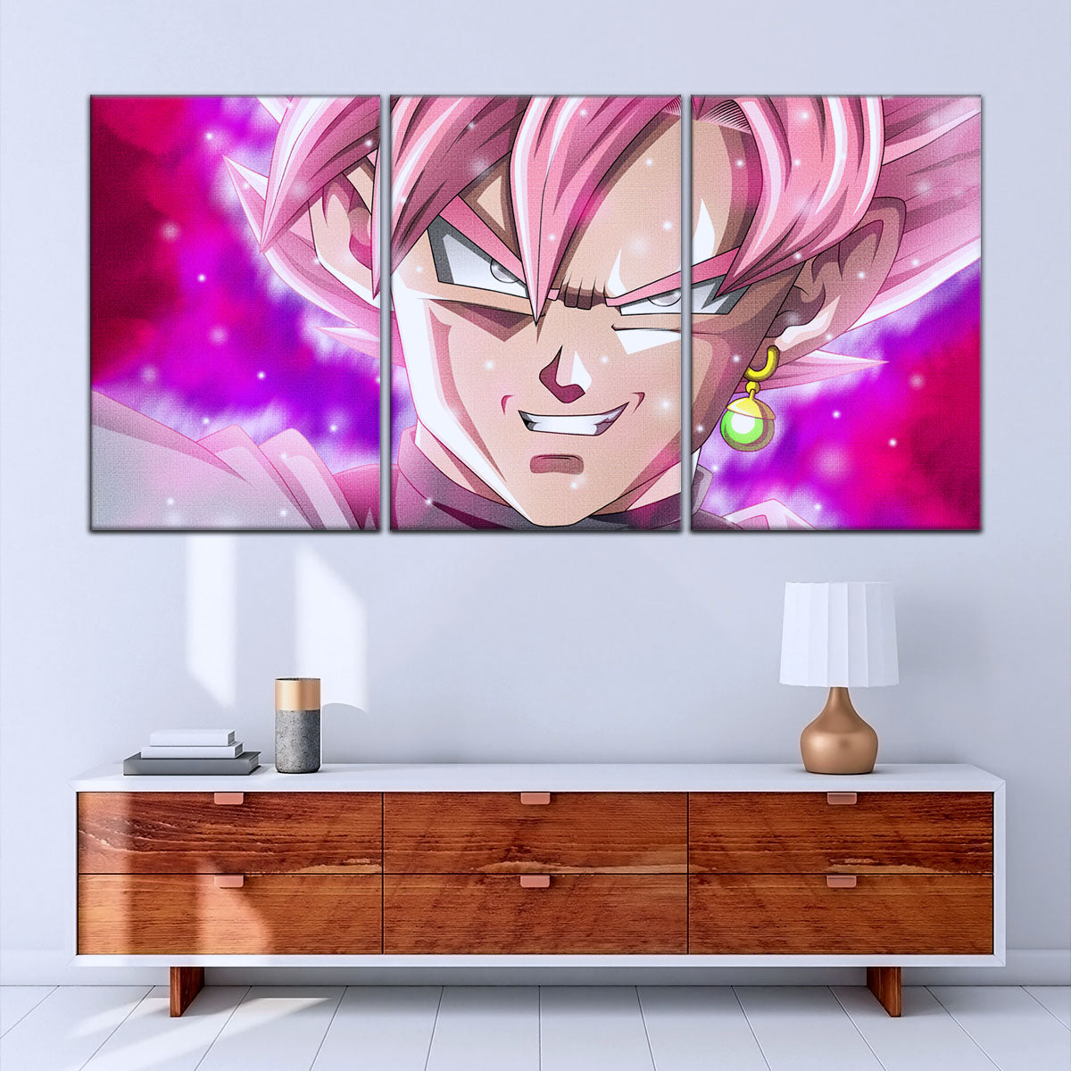 Dragon Ball Super Saiyan Rose Black Goku Canvas Wall Art - 5 Piece Split Panel DBZ Anime Poster - Ready to Hang Living Room Man Cave Decor - DR5005