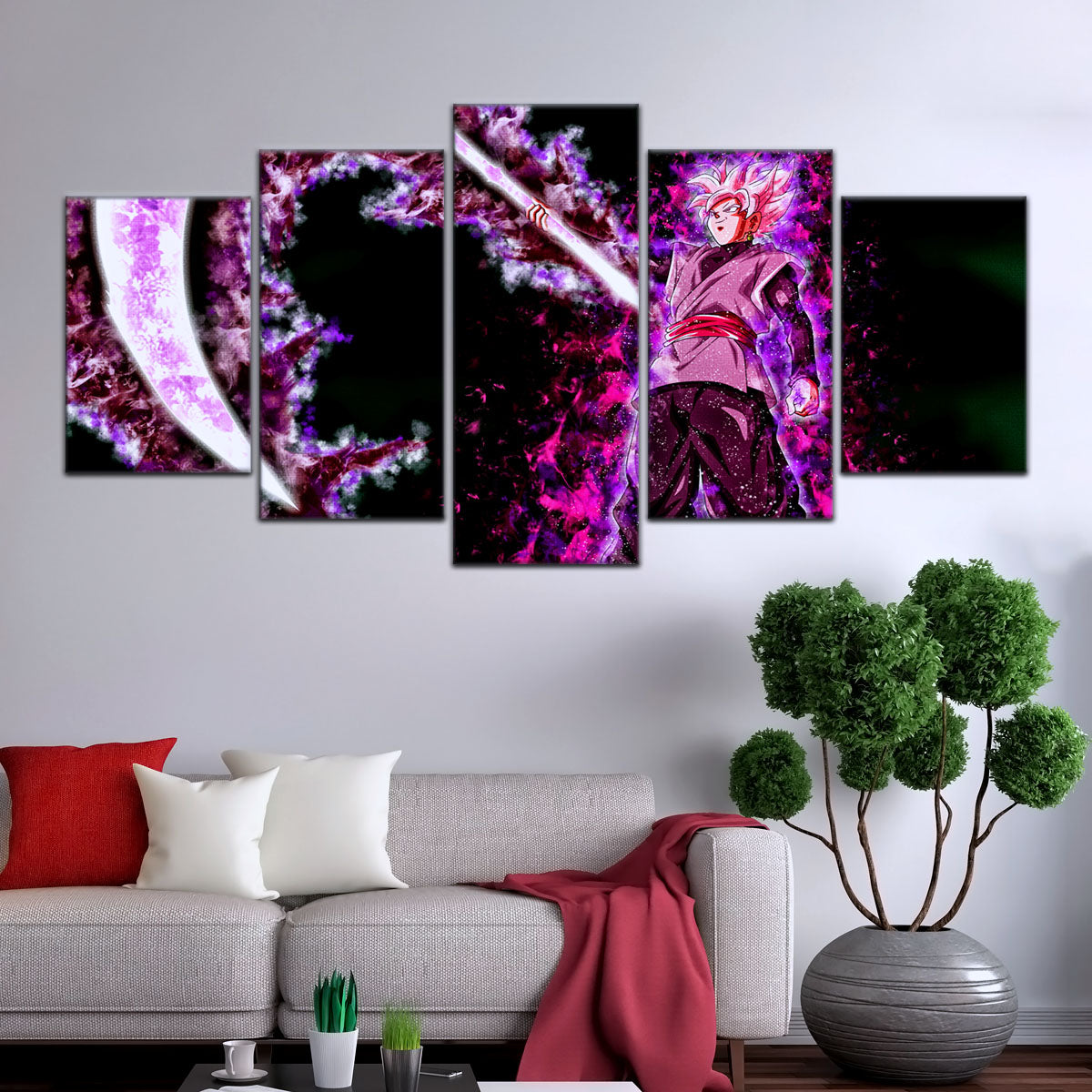 Dragon Ball Super Saiyan Rose Black Goku Canvas Wall Art - 5 Piece Split Panel DBZ Anime Poster - Ready to Hang Living Room Man Cave Decor - DR5006