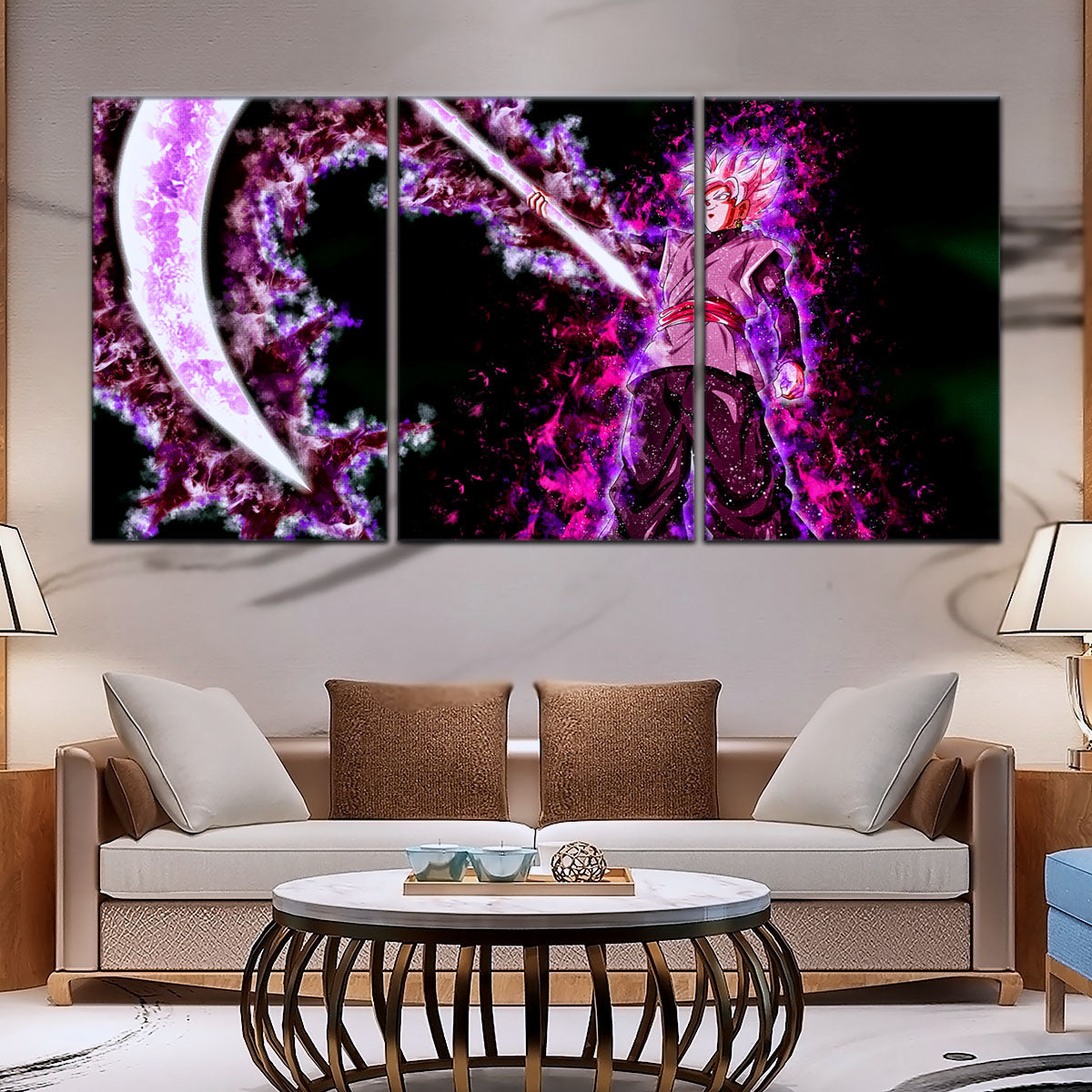 Dragon Ball Super Saiyan Rose Black Goku Canvas Wall Art - 5 Piece Split Panel DBZ Anime Poster - Ready to Hang Living Room Man Cave Decor - DR5006