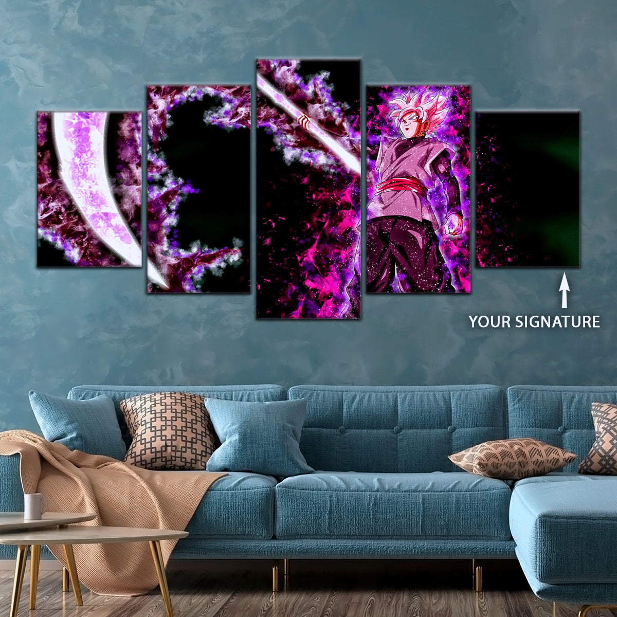 Dragon Ball Super Saiyan Rose Black Goku Canvas Wall Art - 5 Piece Split Panel DBZ Anime Poster - Ready to Hang Living Room Man Cave Decor - DR5006