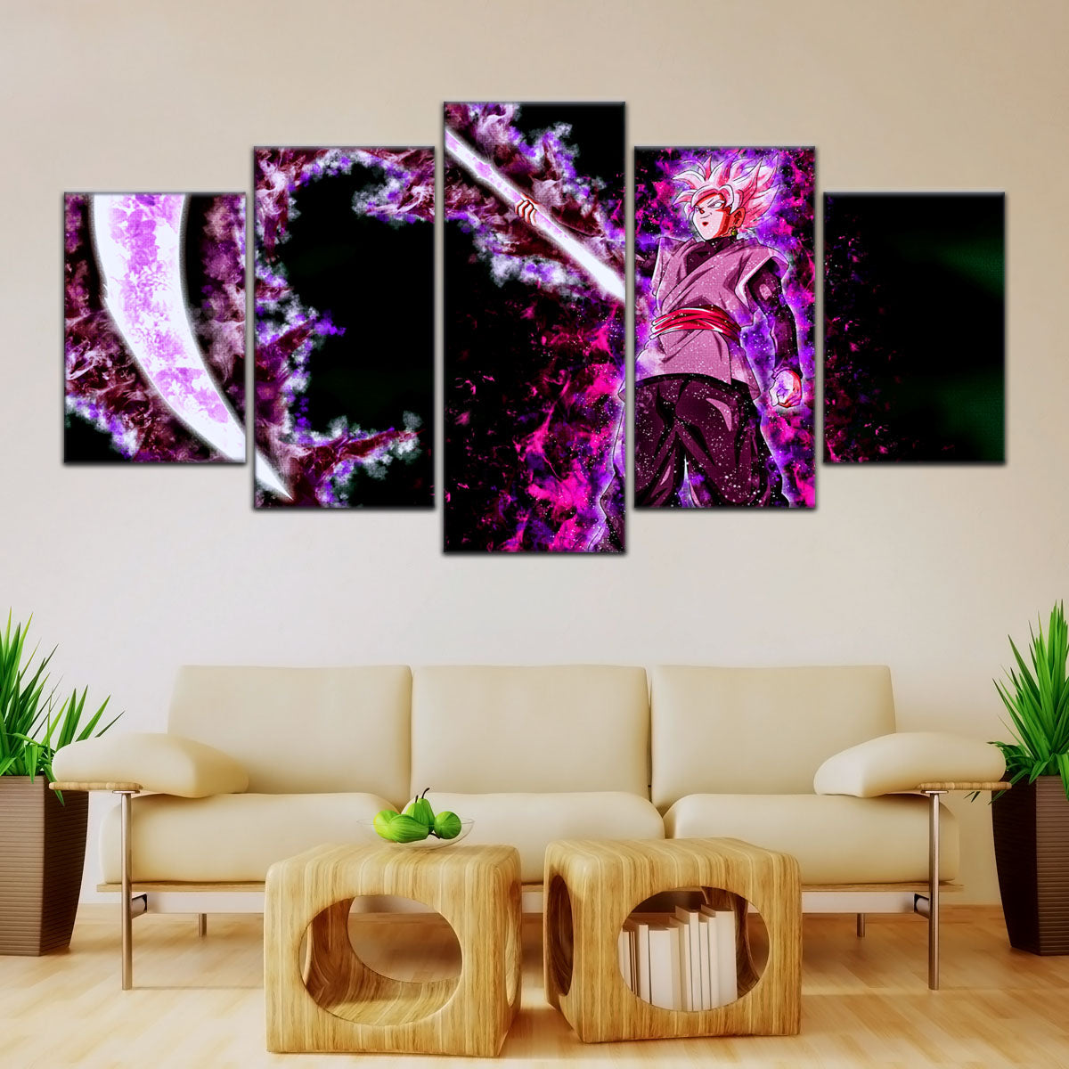 Dragon Ball Super Saiyan Rose Black Goku Canvas Wall Art - 5 Piece Split Panel DBZ Anime Poster - Ready to Hang Living Room Man Cave Decor - DR5006