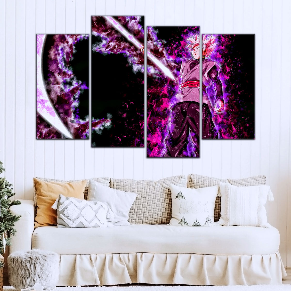 Dragon Ball Super Saiyan Rose Black Goku Canvas Wall Art - 5 Piece Split Panel DBZ Anime Poster - Ready to Hang Living Room Man Cave Decor - DR5006