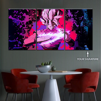 Dragon Ball Super Saiyan Rose Black Goku Canvas Wall Art - 5 Piece Split Panel DBZ Anime Poster - Ready to Hang Living Room Man Cave Decor - DR5007